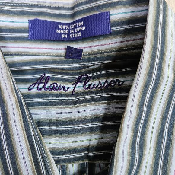 🦃 Mens Alan Flusser Cotton Casual Button Down Top Size Xl Multicolor Striped - Picture 4 of 11